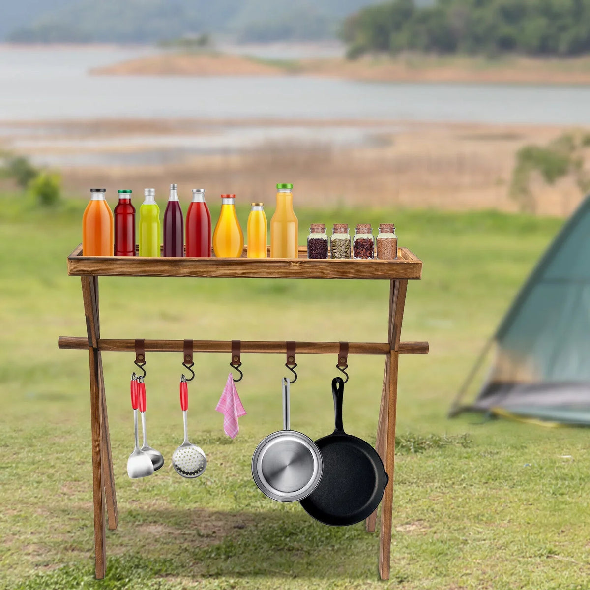 Wooden Grill Picnic Camping, Outdoor Shelf BBQ Rack Rack Picnic, for Storage Miumaeov Portable Table