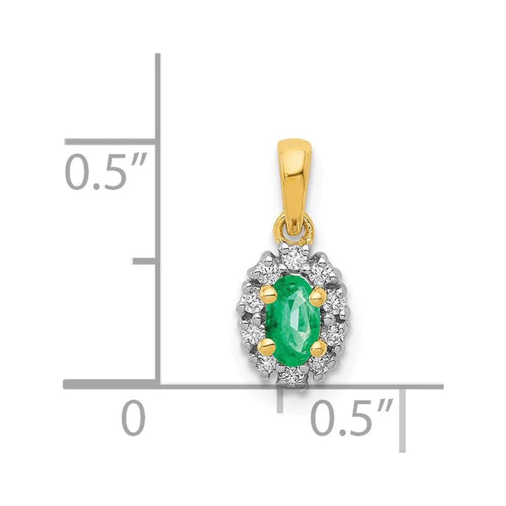 Emerald and QPM5252-EM-010-YA and Rhodium Pendant 14k Oval Diamond