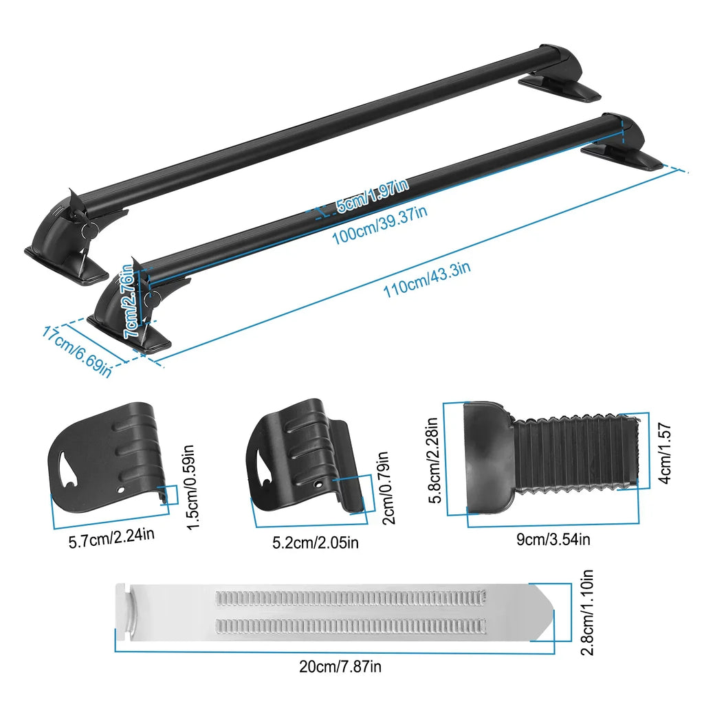 Adjustable Bike Roof Frame Crossbar Cross for Kayak Pieces new 43in Lock Rack Car Bar, Anti-Theft Cargo with Window Luggage-2 Hooks Universal