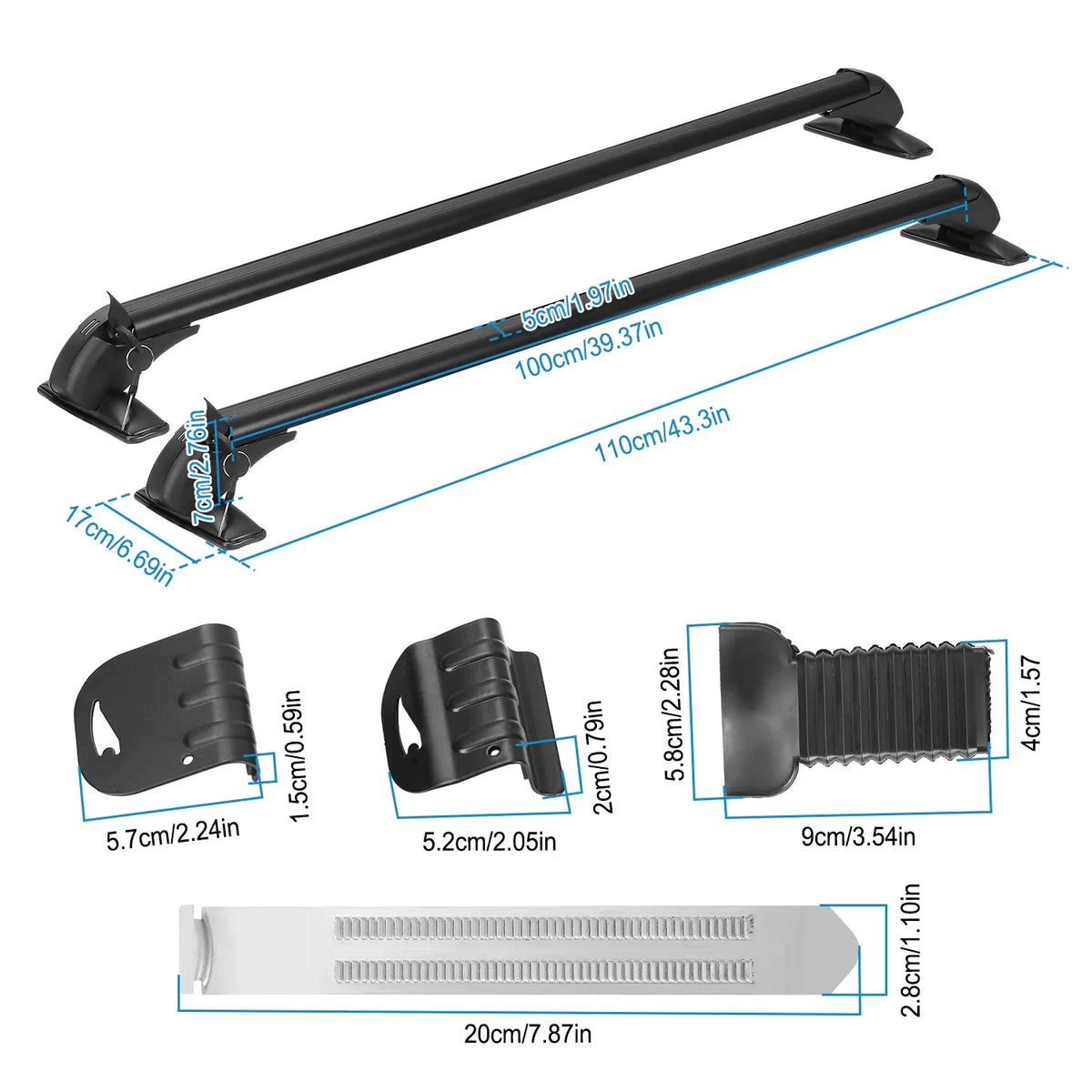 Adjustable Bike Roof Frame Crossbar Cross for Kayak Pieces new 43in Lock Rack Car Bar, Anti-Theft Cargo with Window Luggage-2 Hooks Universal