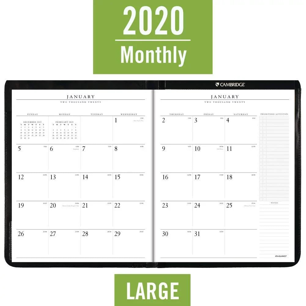 AT-A-GLANCE® Padfolio, Black, Executive 9" x Monthly 2021 to 2020 January classic January 11", 13-Month