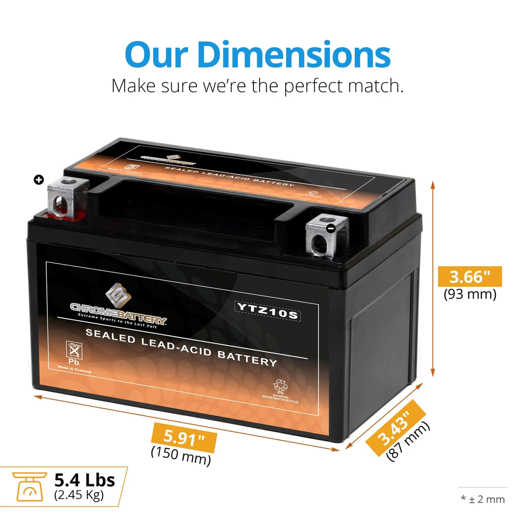 (2017 Motorcycle Ah, 1000 CCA) Battery 190 for (YTZ10S Battery Al8 YTZ10S-BS Chrome Years Gsx-r1000, Cc Suzuki 12 2018) Z, - Volt,8.6