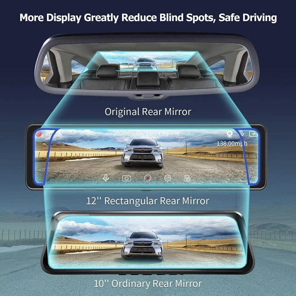 12" Reversing Dual Camera Parking high quality Rear Camera and Cam Dash Monitoring, Vision, Mirror Car Night Front Super Backup 4K Assistance