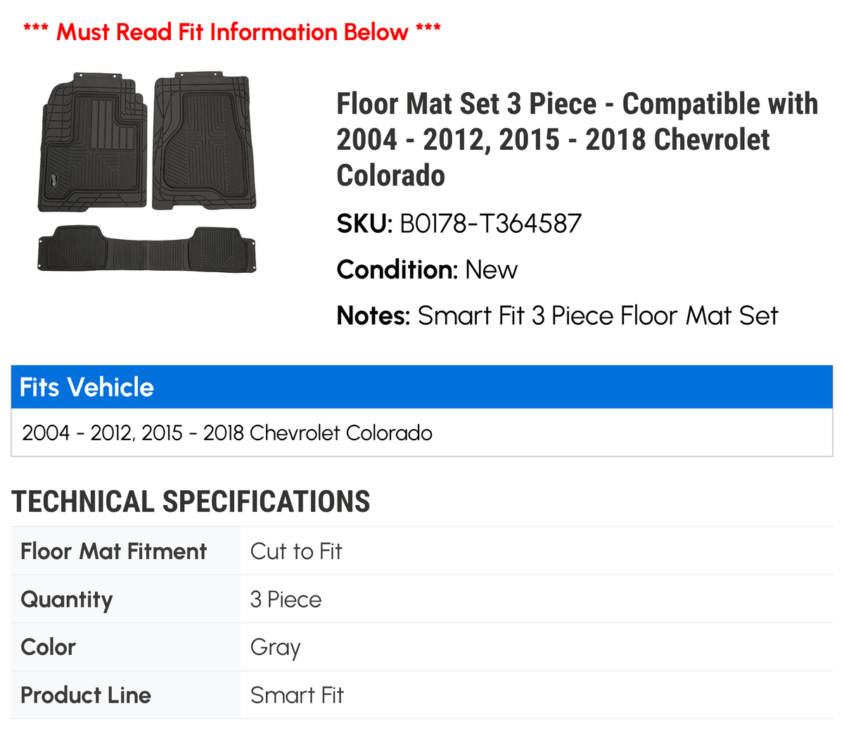 2009 2004 2017 with 2007 Set 2015 3 2016 2011 - 2008 Mat Piece 2006 - Colorado 2018 Chevy Floor 2010 2005 2012, - Compatible