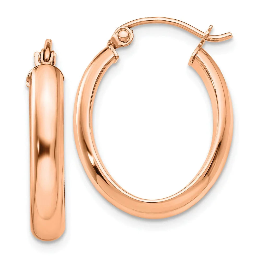 for Oval Adults for Real Tube and Men Gold and Polished Rose Women Hoop Teens; 14kt Earrings;