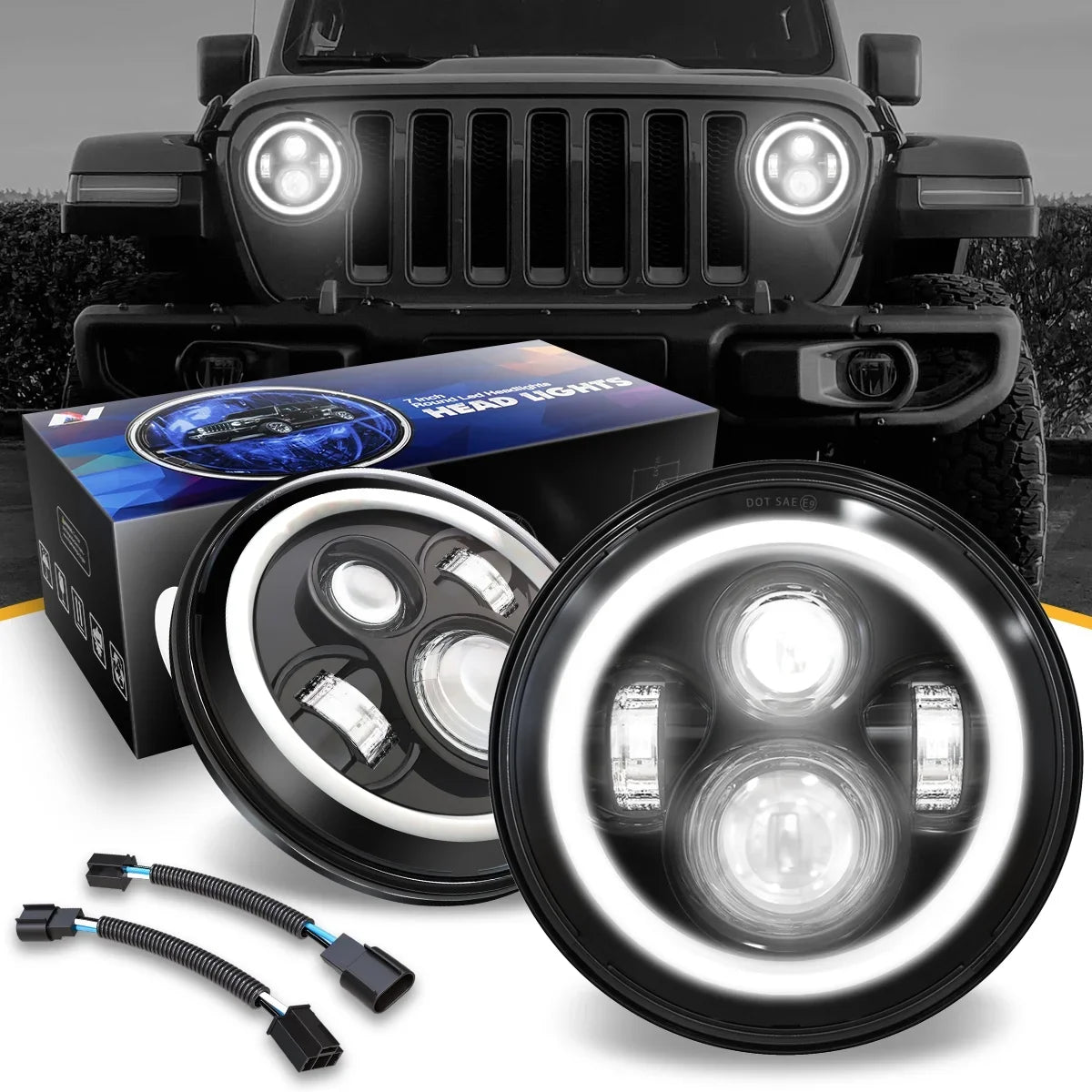 NVL-HL-001H Black For JK DRL 1997 Jeep Wrangler/Wrangler Headlights special edition LJ 7 14 Housing inches NUVISION to 2018 CJ LED Projector 2Pcs Nuvision LIGHTING 13 Halo TJ