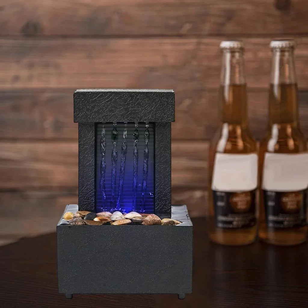 USB/AA Desktop Light Fountain Living LED Waterfall Water Room, Decoration Relaxation, Battery for Sound Indoor Water Office