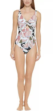 Swimsuit, DKNY Cutout 10 trendy US Twist-Front One-Piece MULTI WHITE
