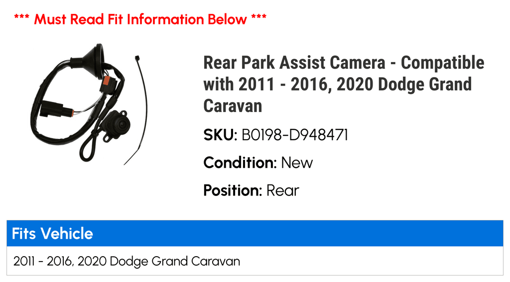 Compatible with 2015 Camera Assist 2016, 2014 Park 2012 - 2011 - 2020 Grand Rear Dodge Caravan 2013