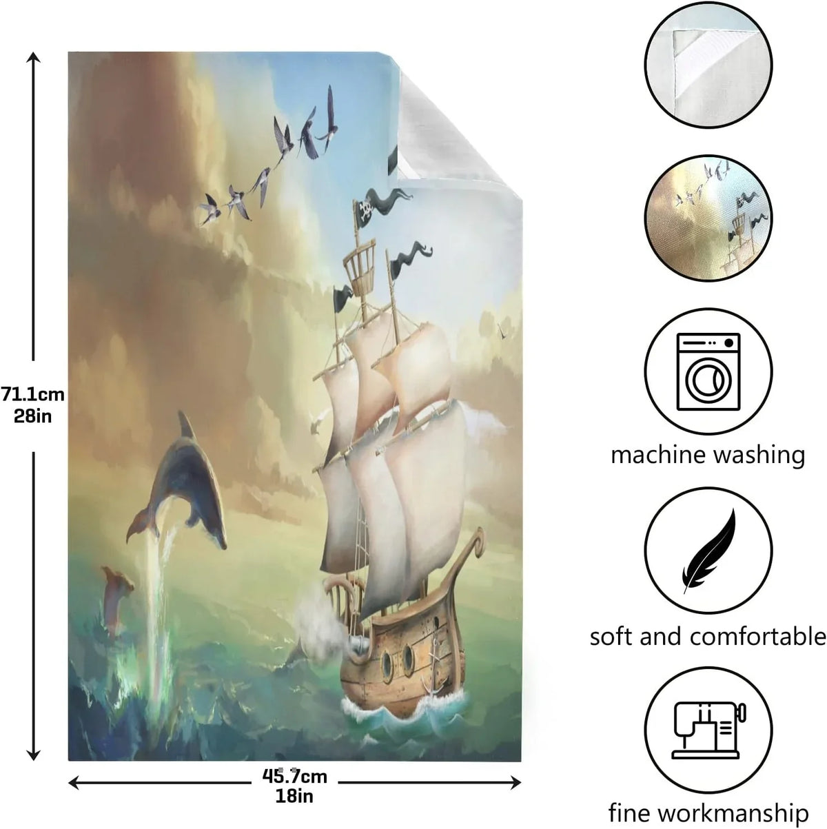 Hanging Kitchen new 6 Towels Loop, 18"x28"Lint-Free Wiping of Absorbent Dolphins Sailboat Jumping Kitchen Cloth Dish Set Towel Summer Ocean with and Tea for Cleaning Drying