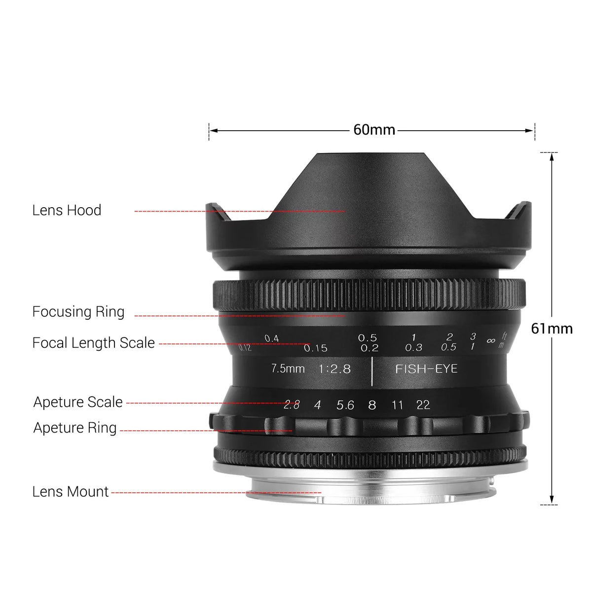E-Mount 180° Andoer Lens Camera Ultra Large Focus F2.8 Compatible APS-C A6300 A6500 Frame with A6400 Lens Fisheye Andoer 7.5mm Angle Manual A6600 A6000 A6100 Wide 5100 A77II Aperture