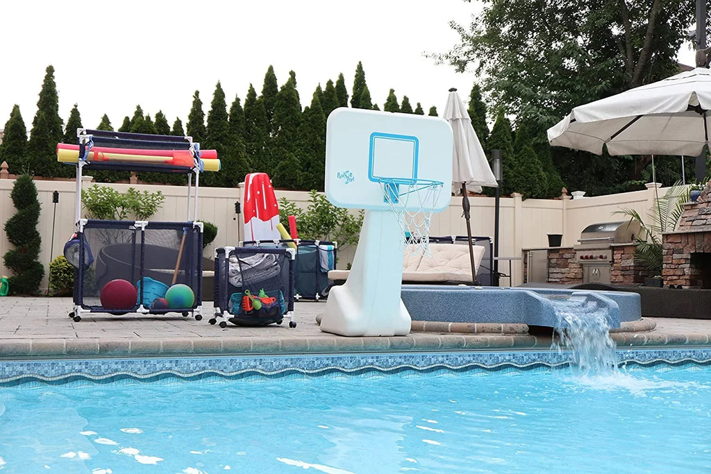 Toys, 28" x L Storage Floats, Height, W Style 563009 Floats Essentially Mesh 25" Equipment Organizer (43" and Blue x Kids Balls Noodles H), Bin, Pool Large, Rolling Holder, Yours