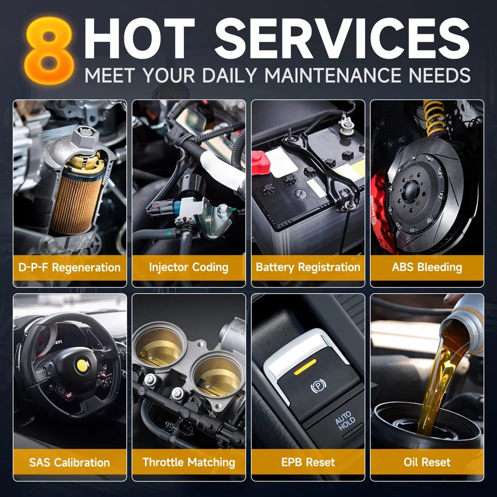 OBDII Scanner Coding AutoVIN ABS Reset EPB Foxwell Reset Car BMS NT624 Reader OBD2 8 Elite System Injector DPF SAS Tool Diagnostic All Bleeding Scan Calibration Automotive Scanner Code Oil Throttle