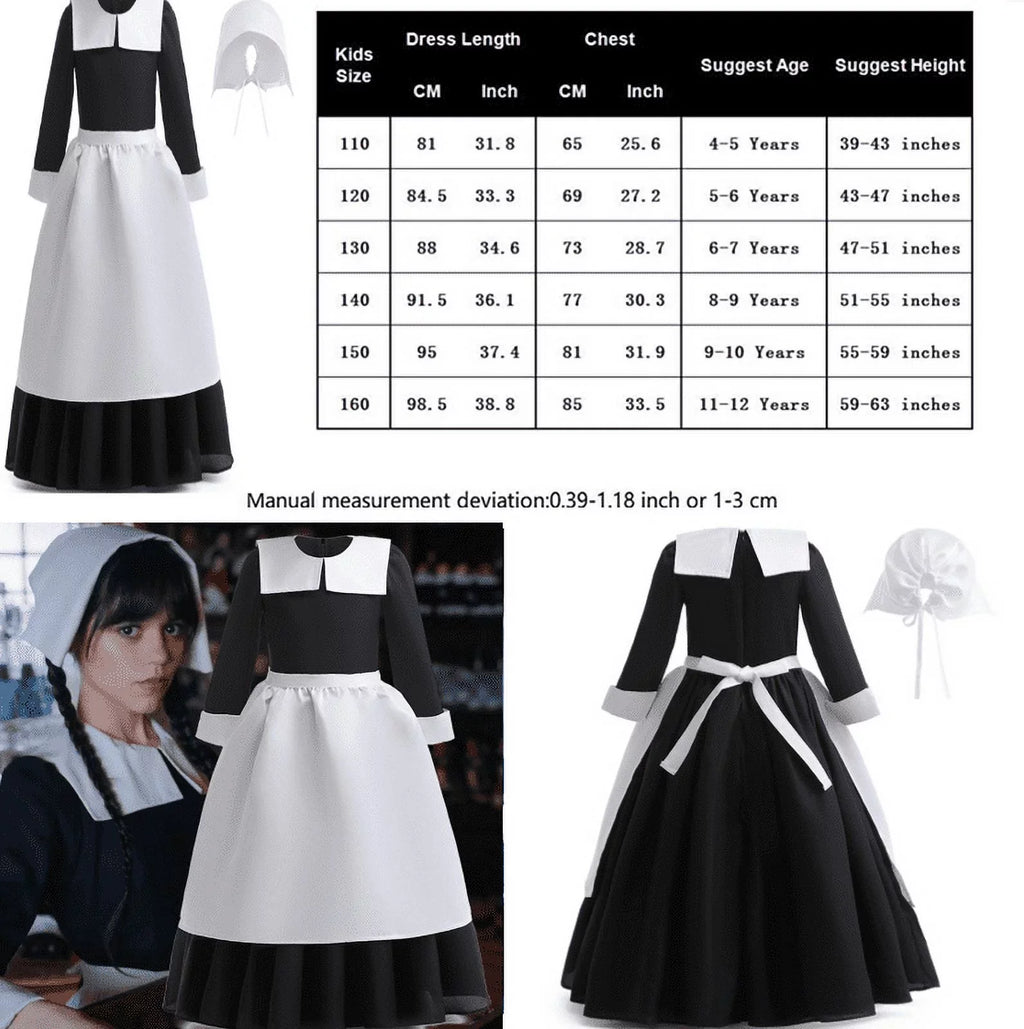 Series with Cosplay Clothes Long TV Hkiytime Wednesday Halloween Addams Wig 2022 Kids Outfit Sleeve Dress Girls Skirt Dress