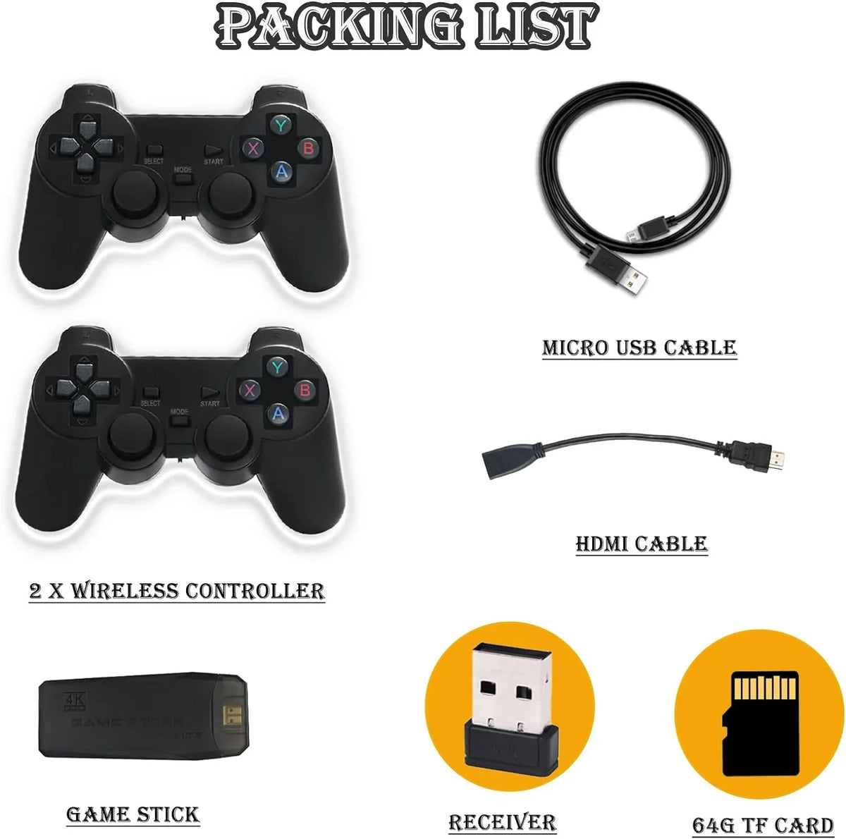 Wireless and Game for High 4K Classic Video trendy Emulators,Plug HD Controllers Wireless Definition Stick TV Games,9 Output in with 2.4G Game Retro Dual 10000+ Console,Built Play