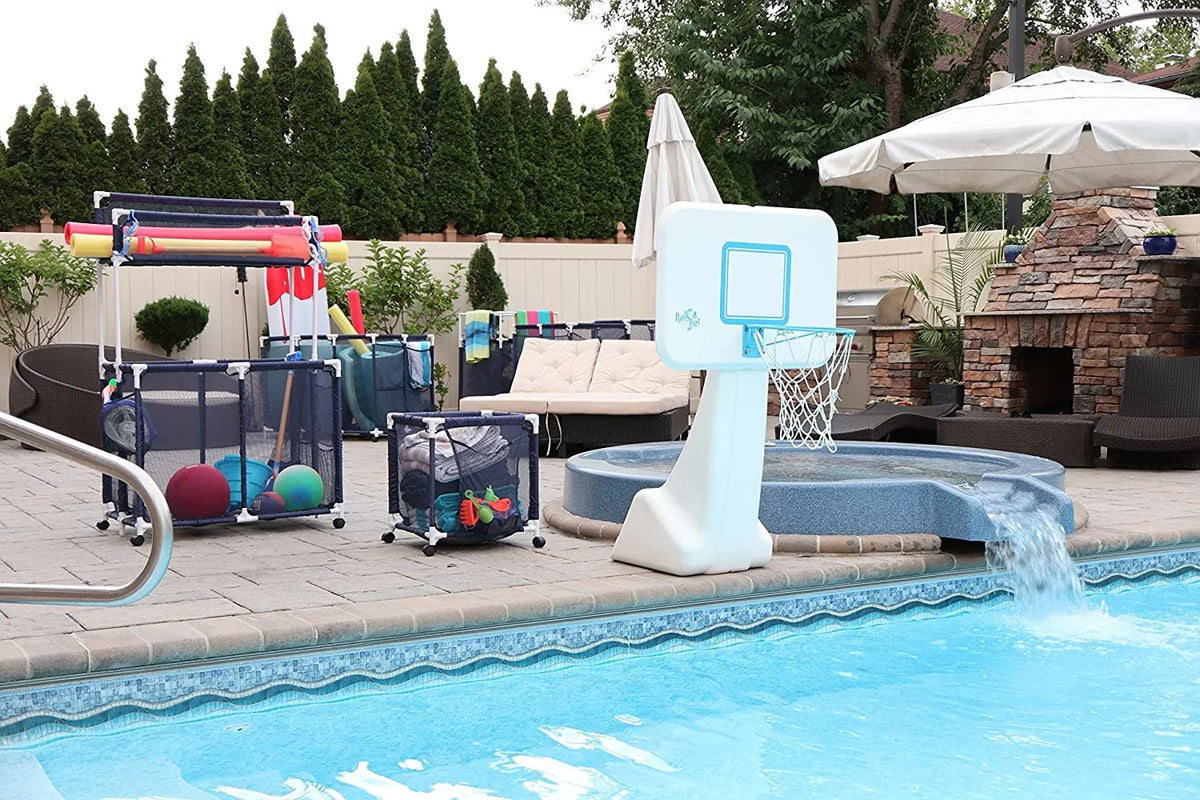 Toys, 28" x L Storage Floats, Height, W Style 563009 Floats Essentially Mesh 25" Equipment Organizer (43" and Blue x Kids Balls Noodles H), Bin, Pool Large, Rolling Holder, Yours