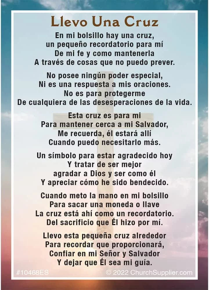 Una A of Bilingual Cruz Pocket I Prayer - Cross 100 high quality Card Carry Pack Llevo