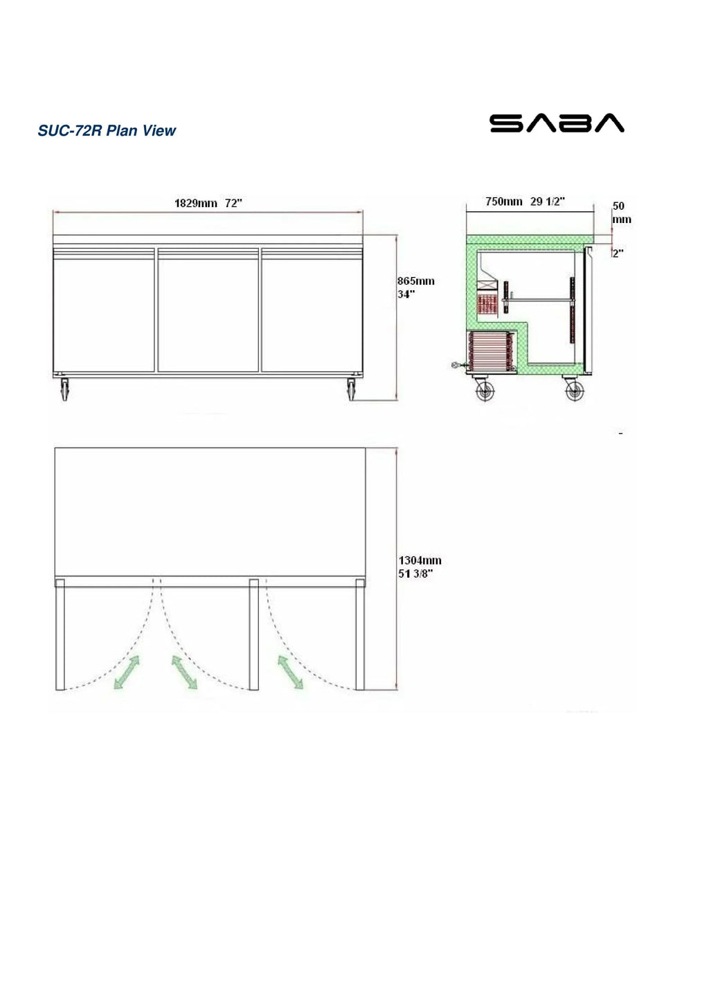 Duty Heavy high quality Commercial Undercounter 72" Refrigerator Door Three