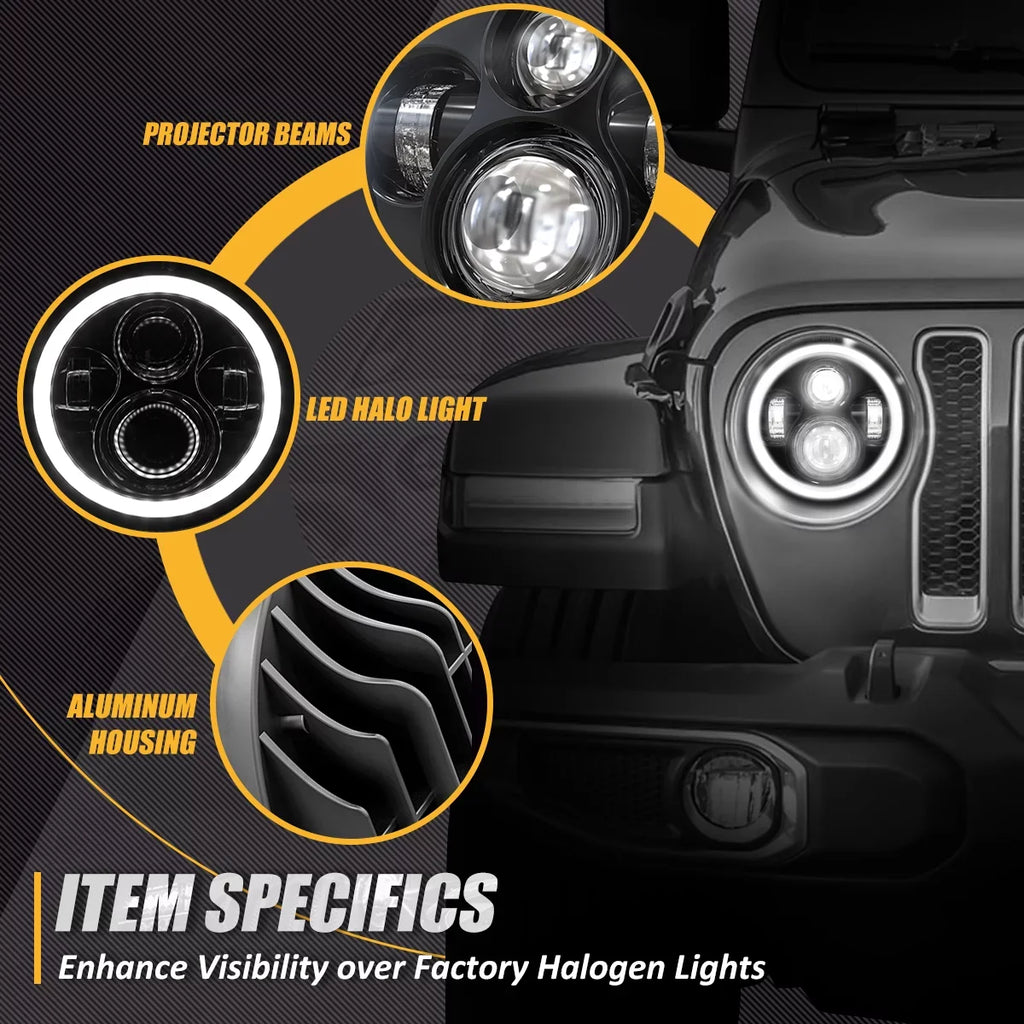 NVL-HL-001H Black For JK DRL 1997 Jeep Wrangler/Wrangler Headlights special edition LJ 7 14 Housing inches NUVISION to 2018 CJ LED Projector 2Pcs Nuvision LIGHTING 13 Halo TJ