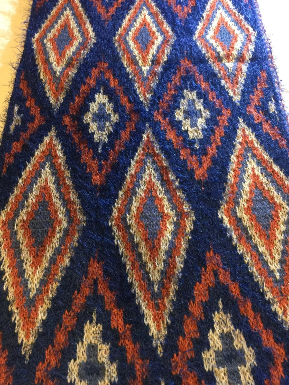 Antique infinity Styled scarf cool print. southwestern Furry Vintage knit