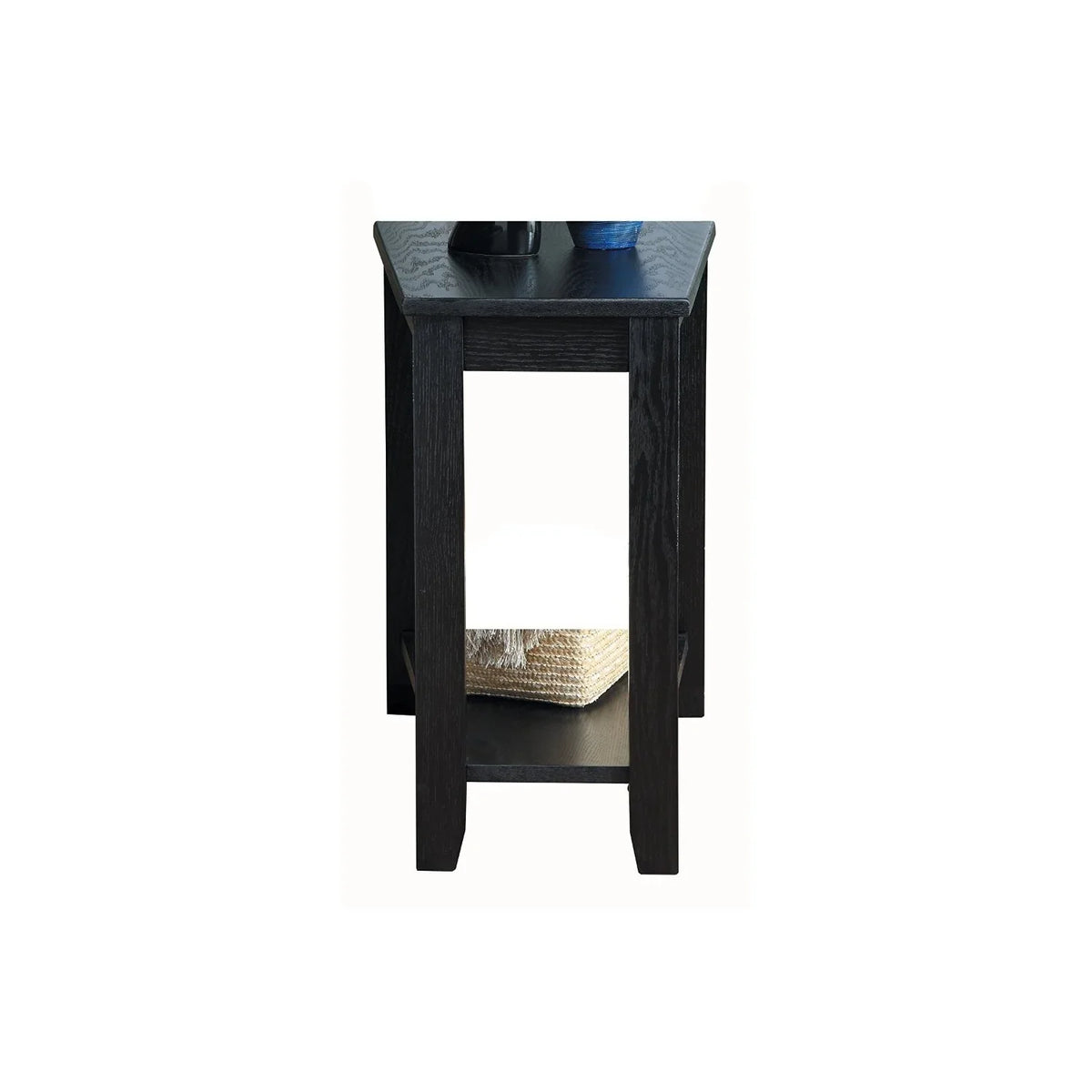 trendy Shelf, Chair Wedged Wood Side Benzara Black Bottom Table With a