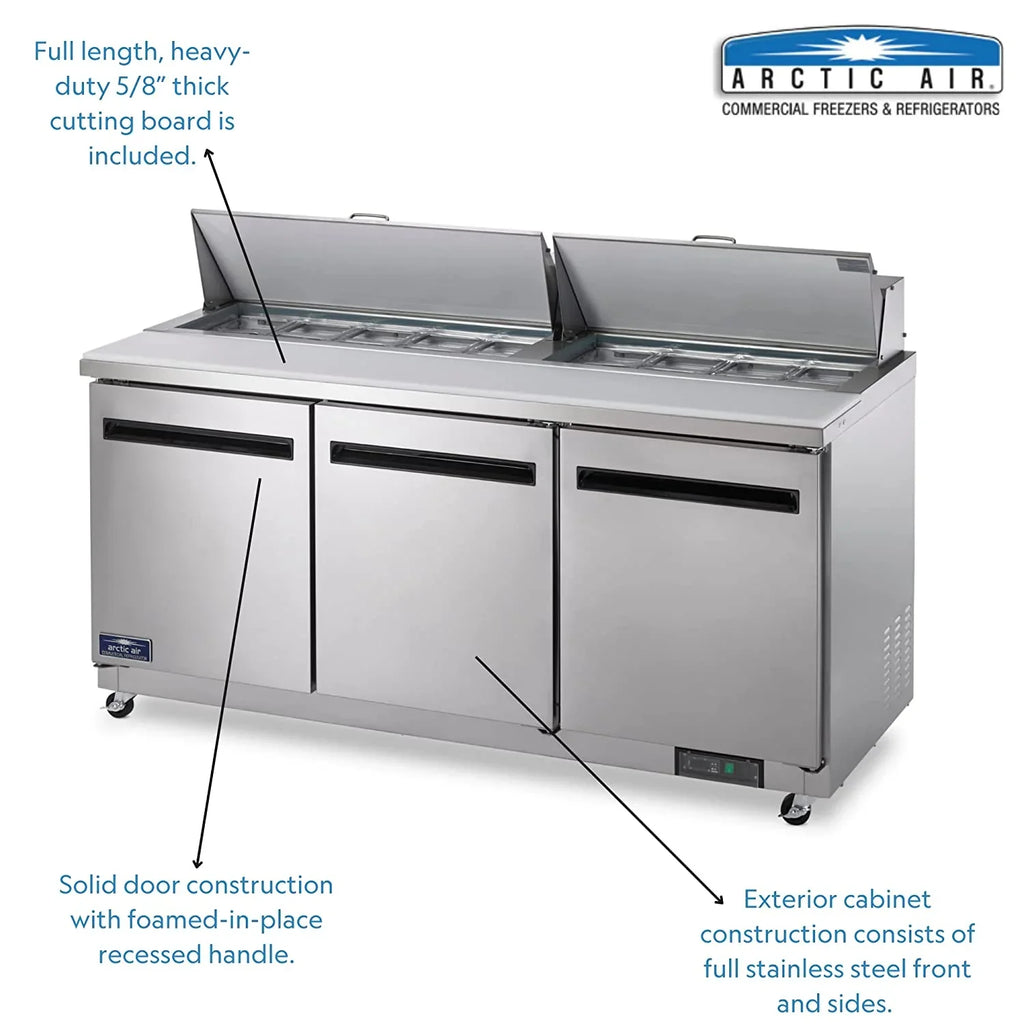 71.5-Inch 3-Door 115v Refrigerated Arctic Table, Sandwich/Salad Air Prep classic AST72R