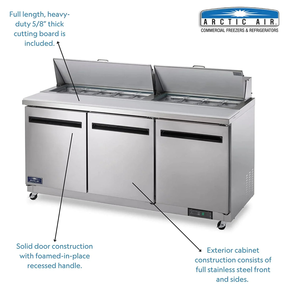 71.5-Inch 3-Door 115v Refrigerated Arctic Table, Sandwich/Salad Air Prep classic AST72R