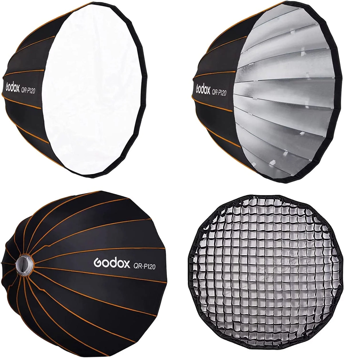 Softbox, Parabolic Quick Diffuser with Softbox Front w/Grid Inch/120CM SL150II GODOX & AD600BM Release Parabolic VL150 classic Mount, 100X 200X Amaran QR-P120 200D Inner Bowens SL-60W 47.1 UL150