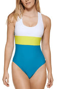 Klein Swimsuit, Colorblocked Cross-Back Calvin BLUE new AEGEAN 18 US One-Piece