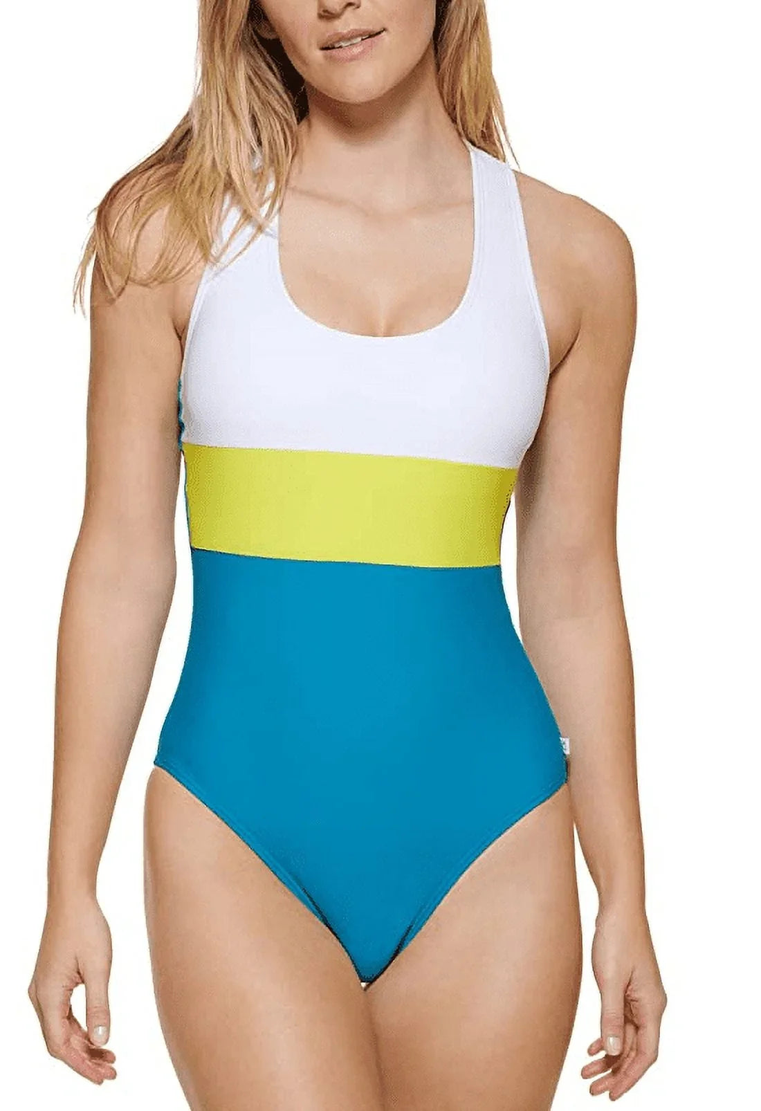Klein Swimsuit, Colorblocked Cross-Back Calvin BLUE new AEGEAN 18 US One-Piece
