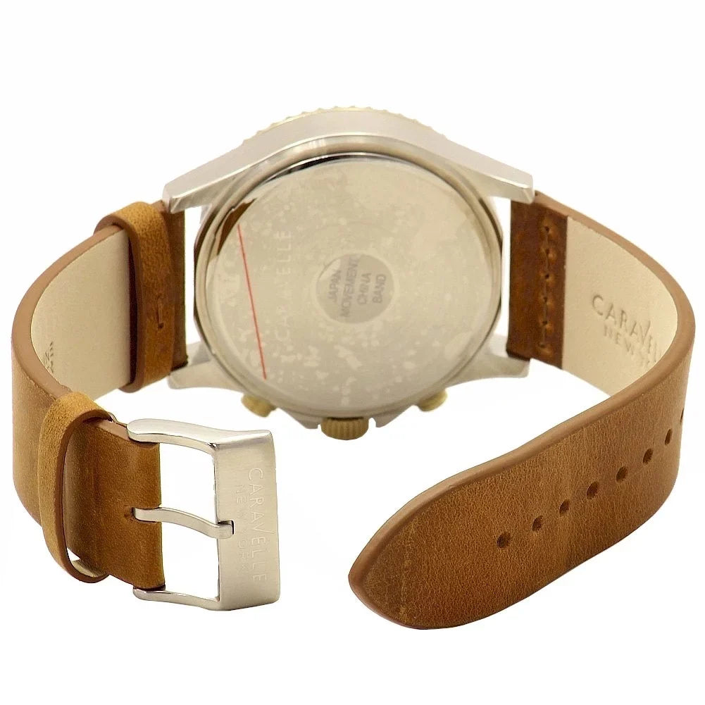 Brown Strap Dial Sport Leather Men's Blue special edition Watch 45A135 Caravelle Chronograph