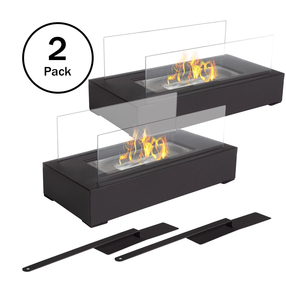 Indoor Black Ventless Bio or Tabletop 2-Pack Rectangular Ethanol Fireplace, Northwest Outdoor
