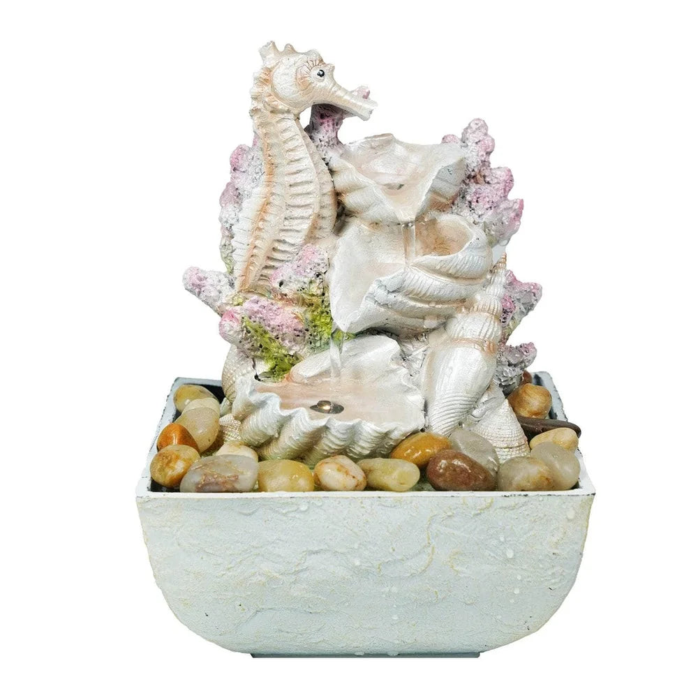 Ferrisland Seahorse classic Water With Tabletop 3-Tier LED Shell Lights And Fountain