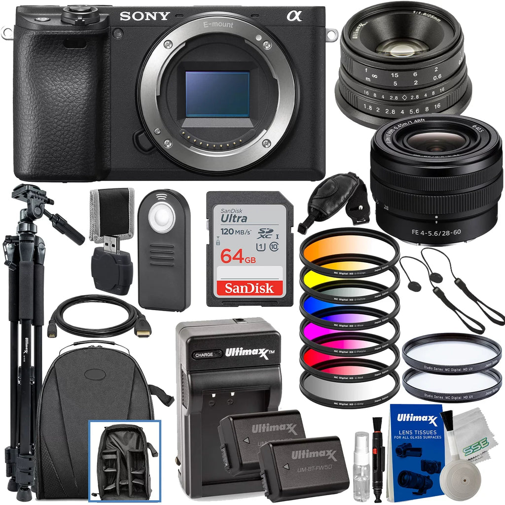 Much Lightweight 25mm Tripod SanDisk 64GB Mirrorless Lens & Accessory f/1.8 Deluxe & FE Manual Bundle: SDXC, + Lens Camera More 28-60mm 72” Alpha a6400 with Ultimaxx f/4-5.6 Ultra Digital