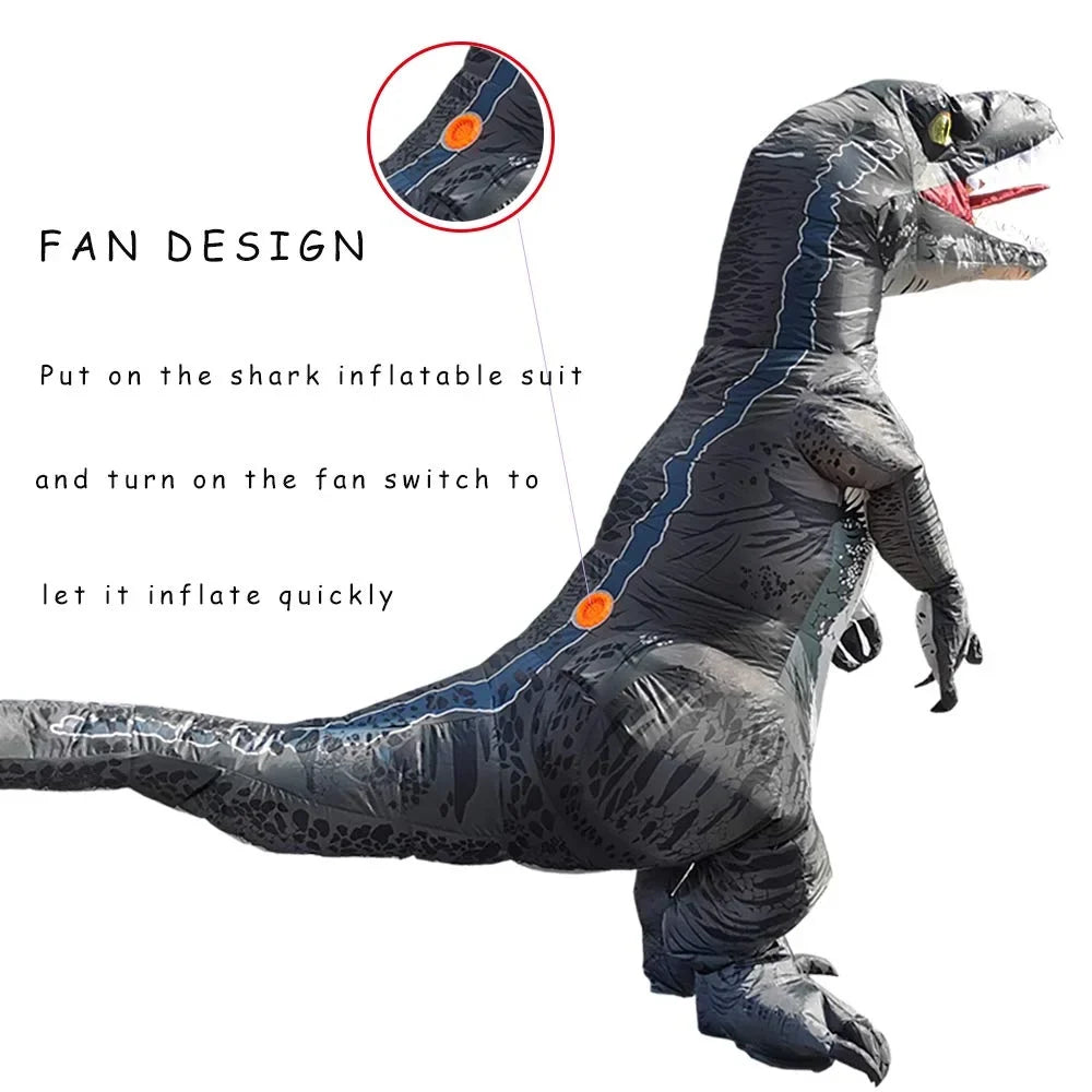 Raptor Costume DomKom Body Inflatable Dinosaur Costume Adult Grey Halloween Full Women Up Velociraptor T-rex Costume Blow Men