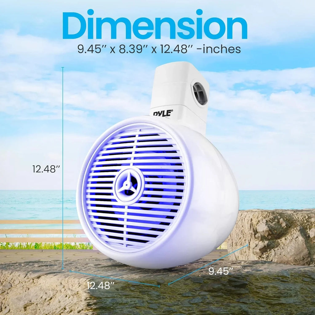 Bluetooth with Box Mini Water Single Lights, White 6.5" Speaker Speaker LED Wakeboard Resistant PLMRWKBT65WT Marine - 2-Way System Built-in