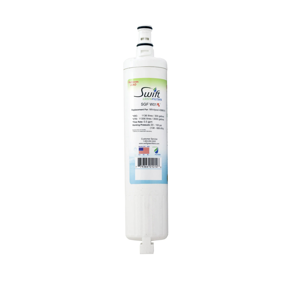 Swift Whirlpool Filters Replacement Refrigerator classic SGF-W01 RX (3 Water EDR5RXD1 Green Filter 4396508 Pack)