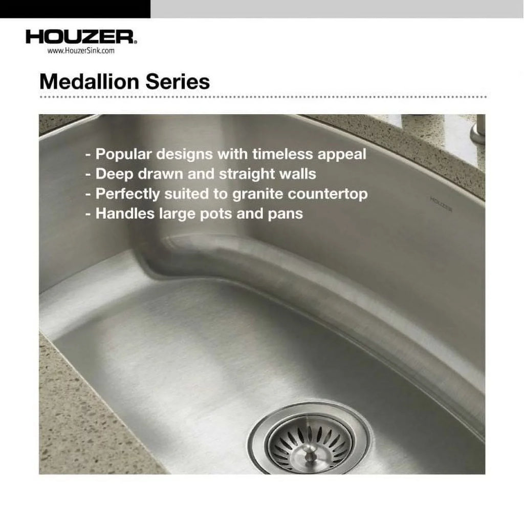 17-15/16" Bowl MEC-3220SR-1 31-1/2" Stainless Undermount 60/40 Bowl Small x Double Steel Right 31-1/2" x Sink, 20-3/16" x 20-3/16" Houzer Kitchen