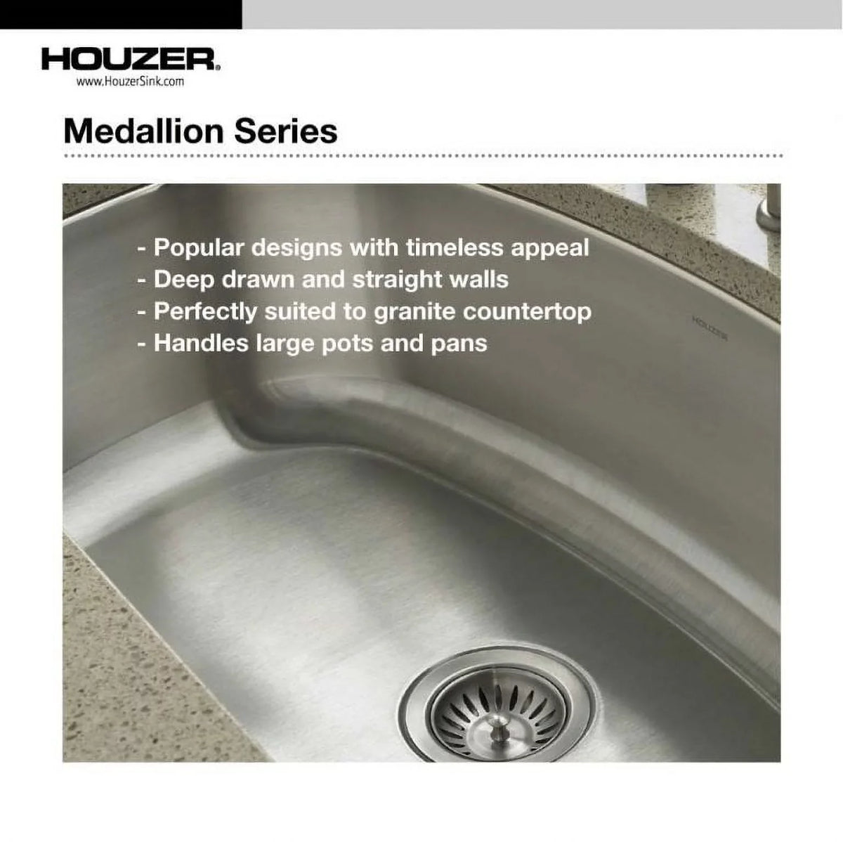 17-15/16" Bowl MEC-3220SR-1 31-1/2" Stainless Undermount 60/40 Bowl Small x Double Steel Right 31-1/2" x Sink, 20-3/16" x 20-3/16" Houzer Kitchen