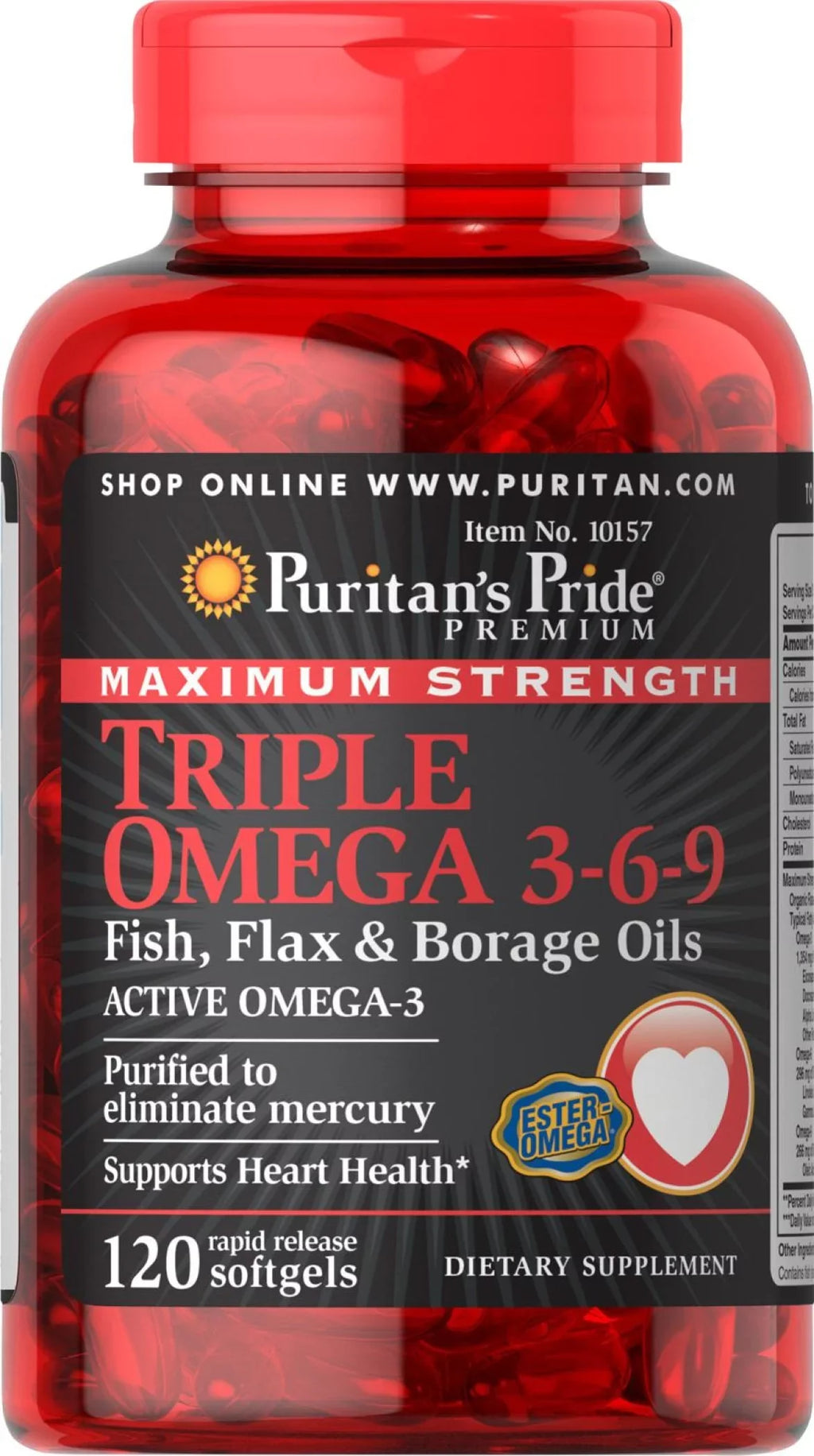 3-6-9 Triple high quality Strength Borage Puritan's Omega Fish, Oils Maximum & Flax Pride