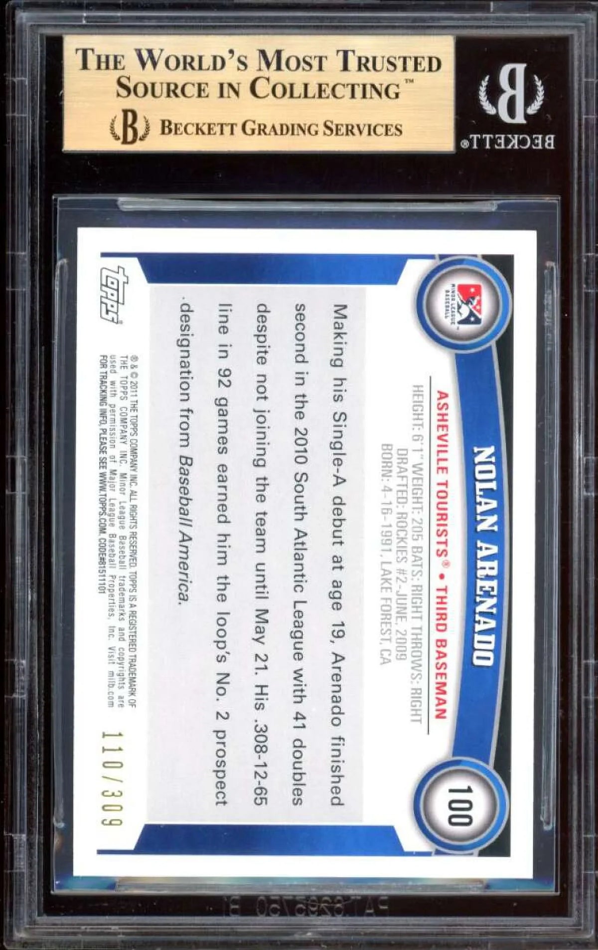 9.5 Debut (9.5 9.5) BGS Blue Rookie Nolan 9.5 Arenado 9 Pro 2011 Topps Card #100