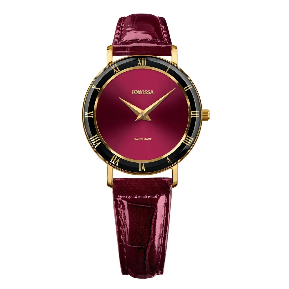 Made Jowissa Swiss Womens Watch ROMA Burgundy Leather J2.272.M Crystal