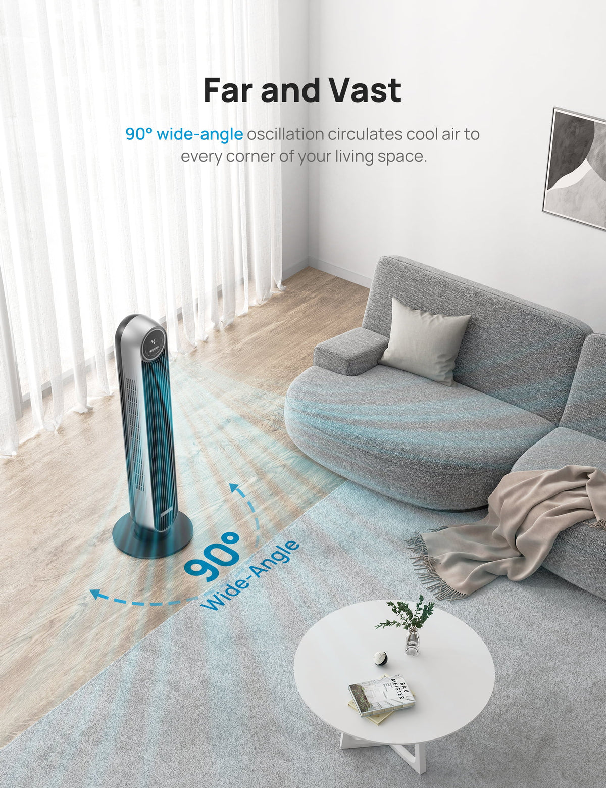 Timer, Quiet Oscillating for Bladeless Speeds, with 8H Smart Alexa/Google Bedroom, 4 and with Floor WiFi Fans, Fan Works Tower 4 Dreo Modes, Standing Remote Control, Fan Voice
