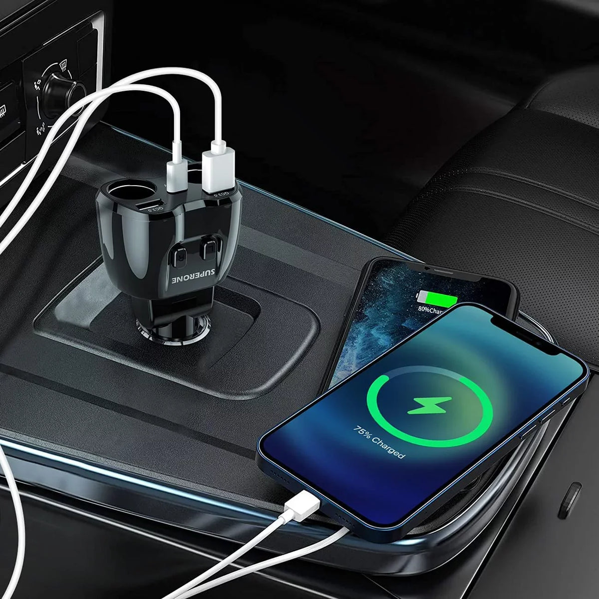for Dual USB 180W C GPS/Dash Lighter SUPERONE QC3.0 20W 13 Cam/Laptop/iPad/iPhone Splitter, PD Lighter Adapter Pro ette and ette with Splitter 2-Socket Max/13/12/11 Charger ?Upgraded? Car