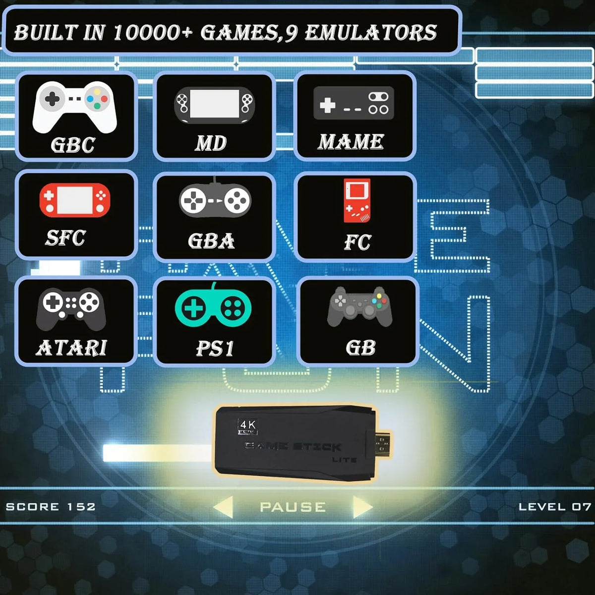 Wireless and Game for High 4K Classic Video trendy Emulators,Plug HD Controllers Wireless Definition Stick TV Games,9 Output in with 2.4G Game Retro Dual 10000+ Console,Built Play