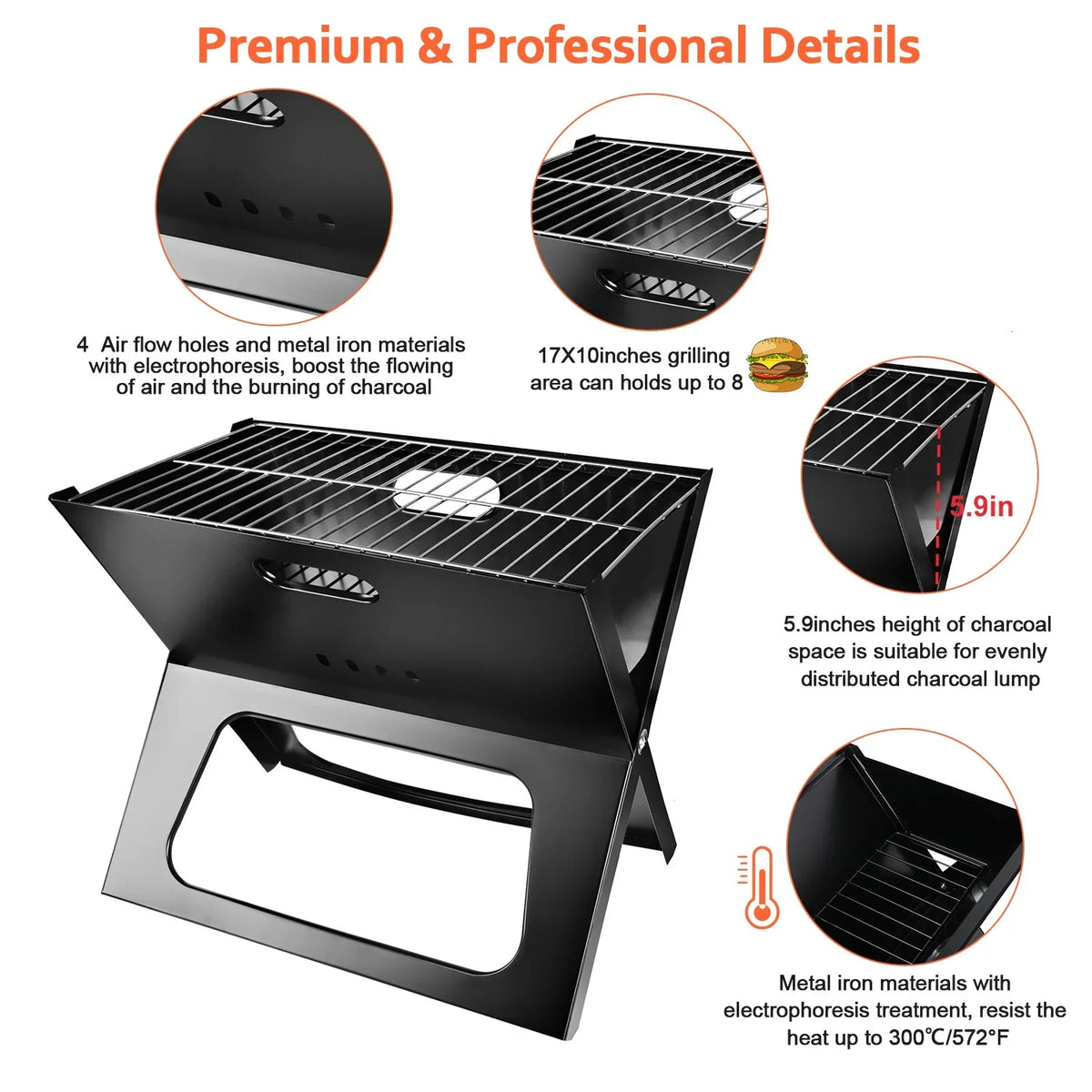 Outdoor Steel Portable with iMountek Grill 10Pcs Camping Garden BBQ Foldable Barbecue Grill Charcoal BBQ Travel