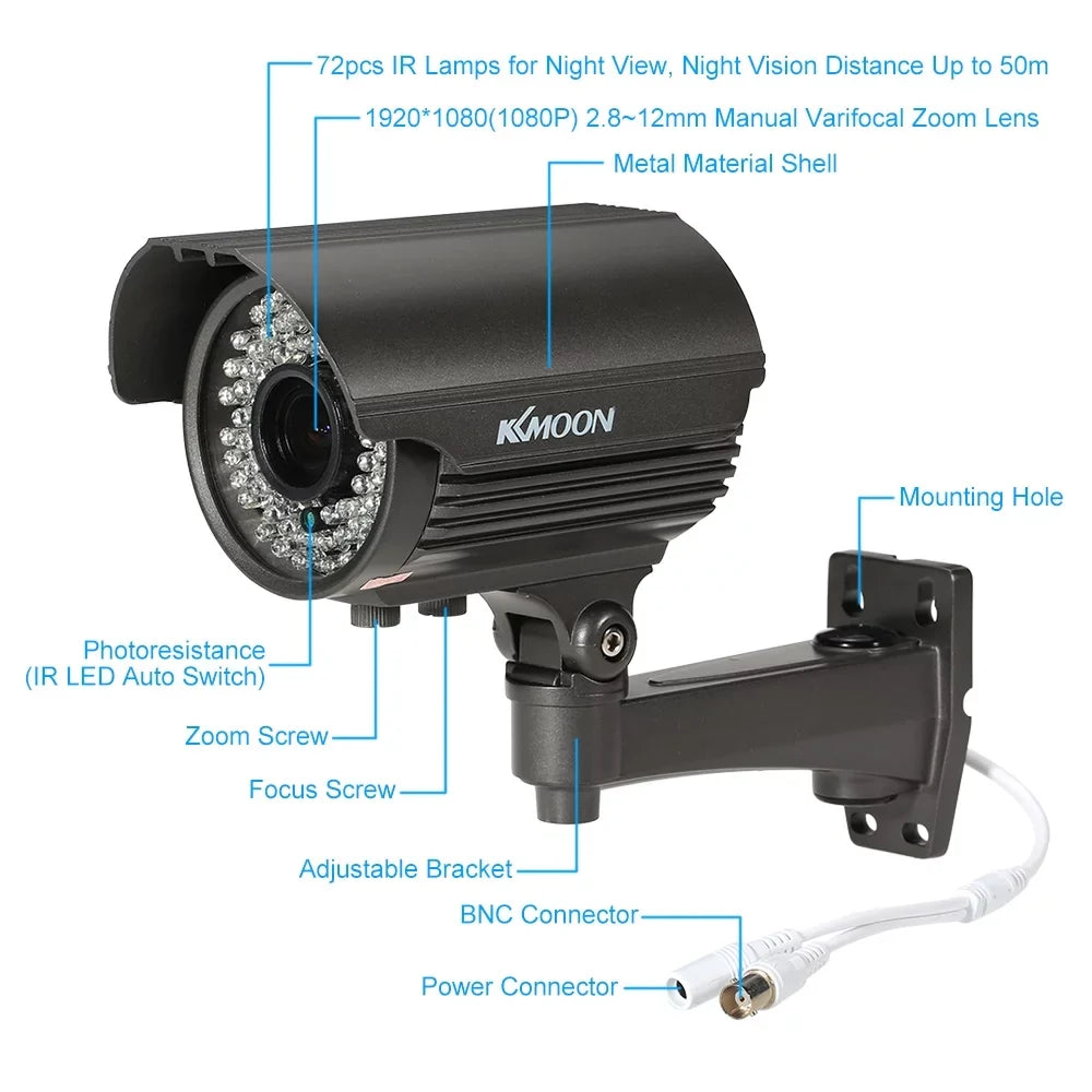 Analog CMOS CUT, Andoer CCTV Vision, Camera, Varifocal LEDS, 2.0MP, Weatherproof Zoom AHD 72 IR Lens, 1080P Indoor IR Night Manual 1/3”