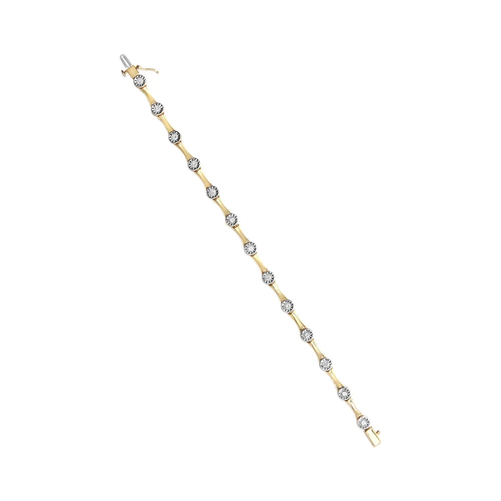 Bezel Clarity) Size Womens Gold cut Diamond Miracle 7" Brilliance (H-I Color, Cttw Bracelet Haus 10K Yellow Sterling Box Round - .925 Silver Style of Plated Clasp Station Set I3 Link 1.0
