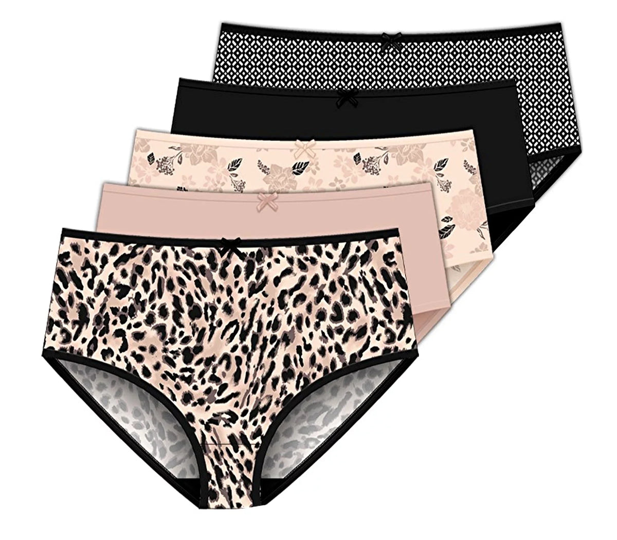 '- Delta Burke classic Microfiber Whip - Geometric Stretch Leopard - Women's Brief Colors Panties Peach 5-Pack Solids 9 Size