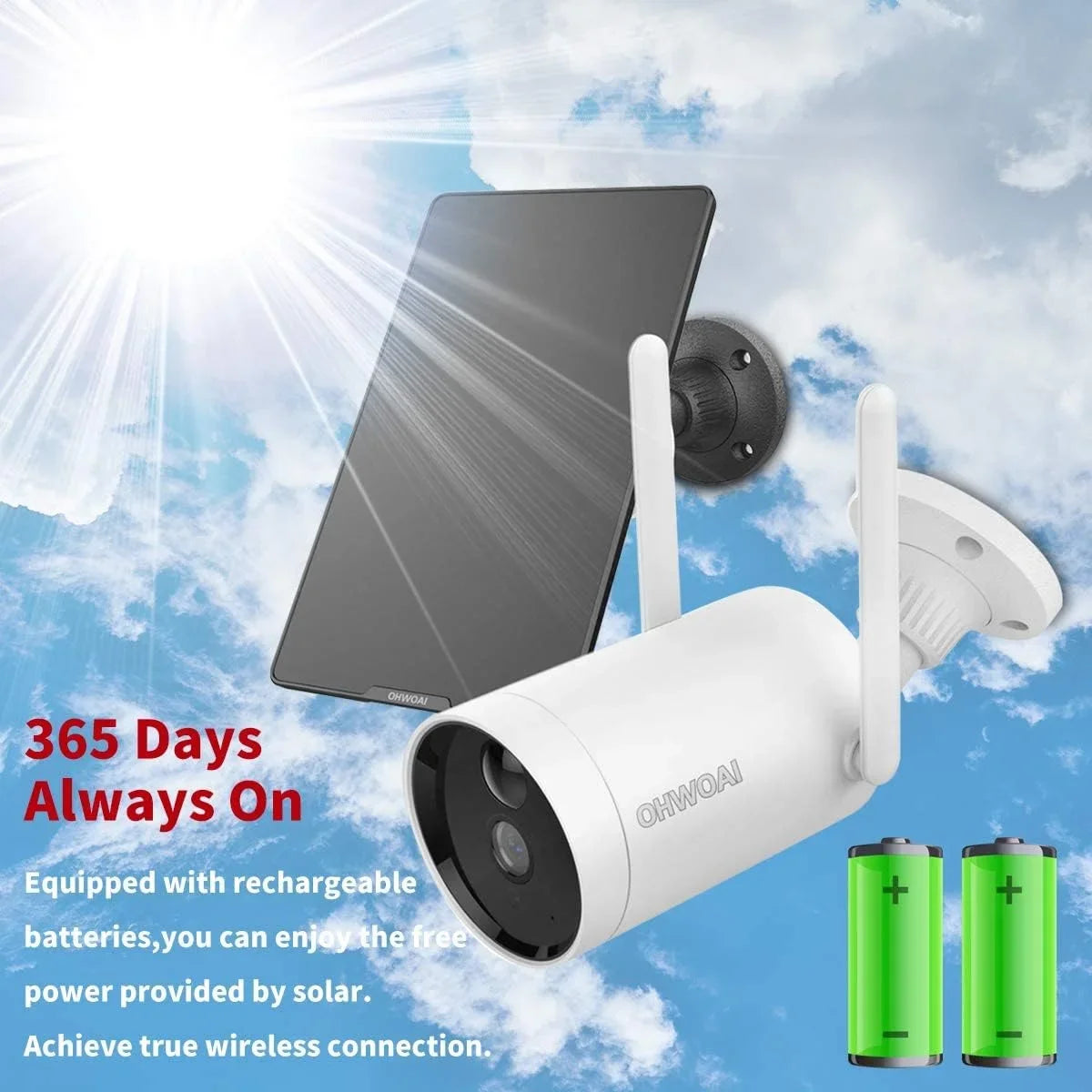 Detection, with Two-Way WiFi Camera, Camera, Vision & Security Wireless Solar Rechargeable Night new PIR Powered IP Battery Audio》Outdoor Panel, Solar Camera Surveillance Home Waterproof, Motion 《Truly